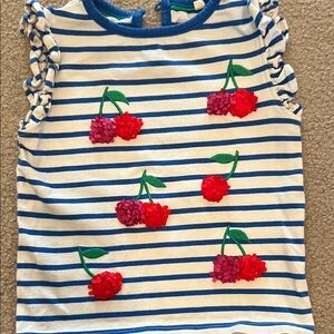 Mini Boden Blue and White Striped Tank with Cherry Design